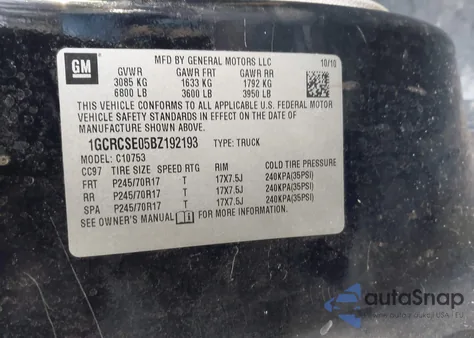 2011 Chevrolet Silverado 1500 Lt z USA, uszkodzony, nr VIN 1GCRCSE05BZ192193